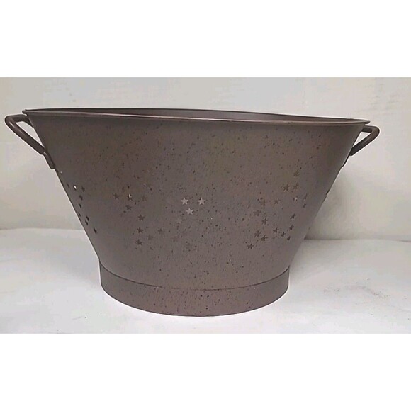 New VTG Style Large Brown Colander Strainer Stars Handles Primitive Farmhouse - Picture 7 of 8
